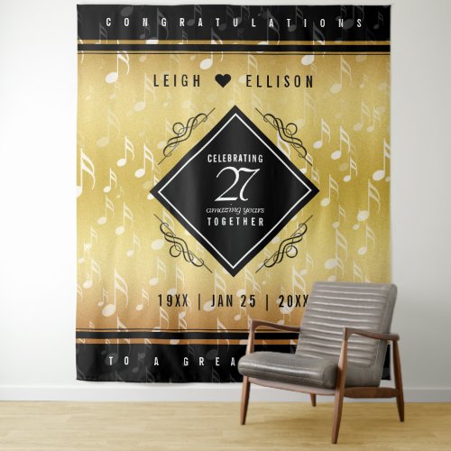 Elegant 27th Music Wedding Anniversary Celebration Tapestry