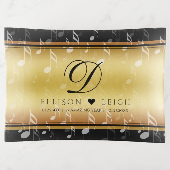 Elegant 27th Music Wedding Anniversary Celebration Trinket Tray (Front)