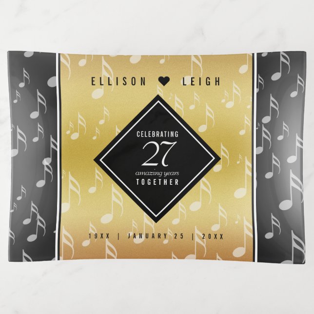 Elegant 27th Music Wedding Anniversary Celebration Trinket Tray (Front)