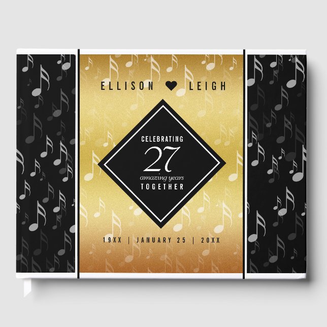 Elegant 27th Music Wedding Anniversary Guest Book (Front)