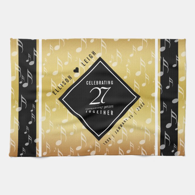 Elegant 27th Music Wedding Anniversary Kitchen Towel (Horizontal)