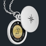 Elegant 27th Music Wedding Anniversary Locket Necklace<br><div class="desc">Celebrate the 27th wedding anniversary with this elegant locket! Elegant black and white lettering with musical note confetti on a gold foil background add a memorable touch for this special occasion and extraordinary milestone. Customize with the happy couple's names, and dates for their music anniversary. Design © W.H. Sim, All...</div>