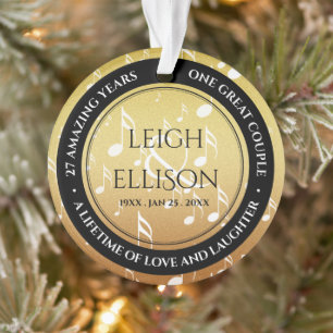 Elegant 27th Music Wedding Anniversary Ornament