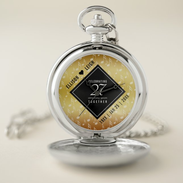 Elegant 27th Music Wedding Anniversary Pocket Watch (Inside)