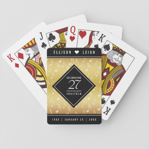 Elegant 27th Music Wedding Anniversary Poker Cards