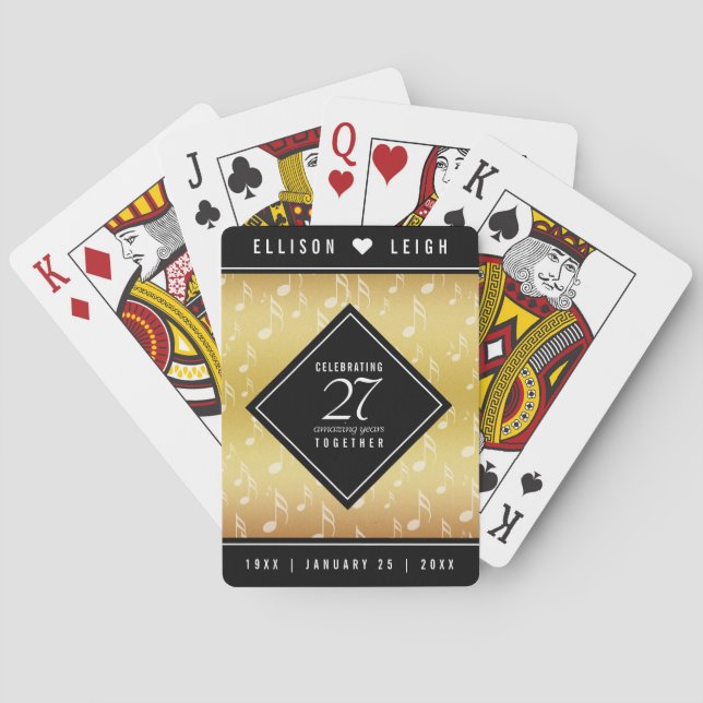 Elegant 27th Music Wedding Anniversary Poker Cards (Back)