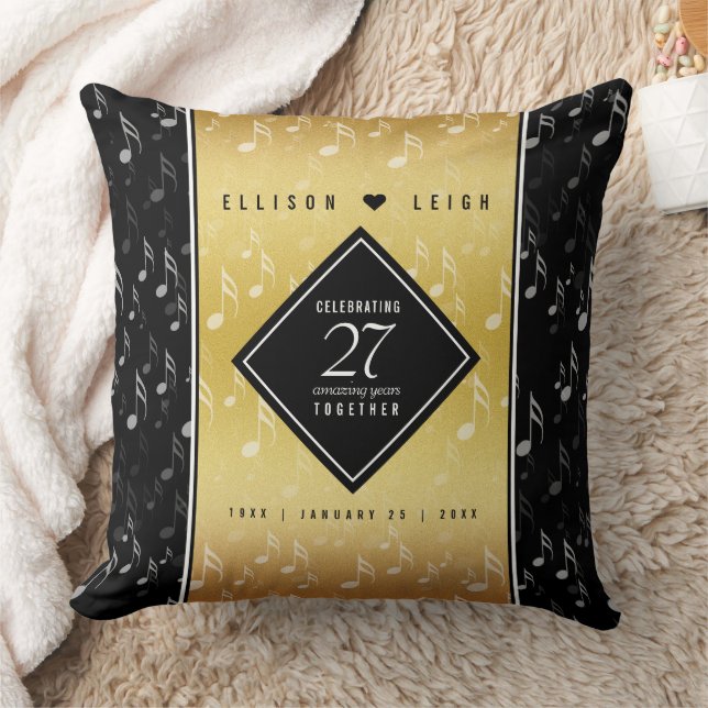 Elegant 27th Music Wedding Anniversary Throw Pillow (Blanket)
