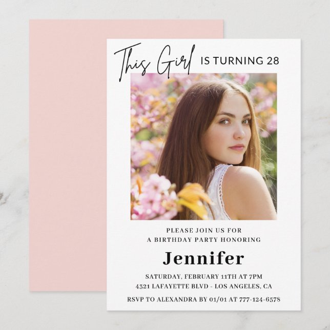 Elegant 28th birthday invitations Photo Modern (Front/Back)