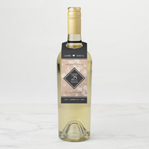 Elegant 28th Linen Wedding Anniversary Bottle Hanger Tag