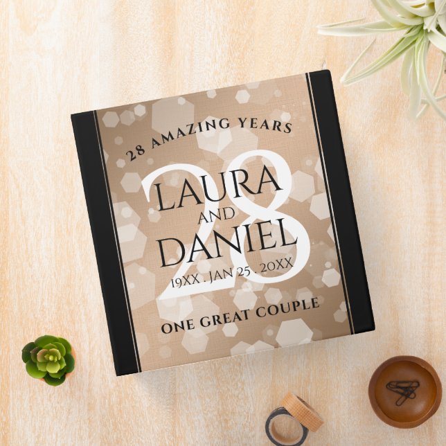 Elegant 28th Linen Wedding Anniversary Celebration 3 Ring Binder (In Situ)