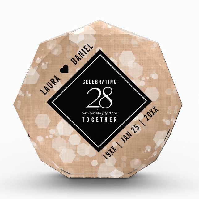 Elegant 28th Linen Wedding Anniversary Celebration Acrylic Award (Front)