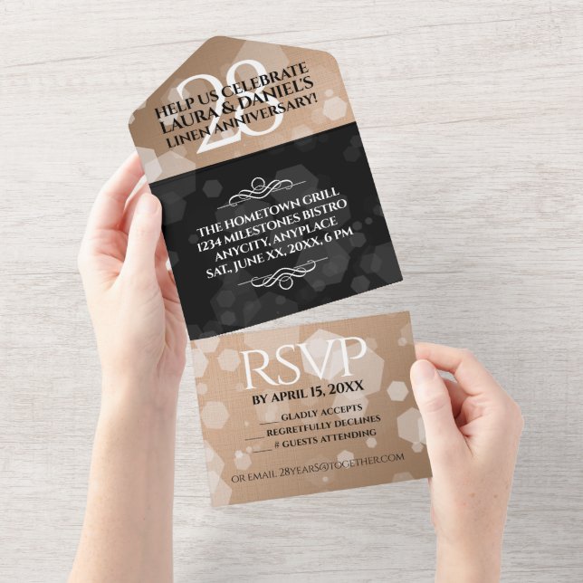 Elegant 28th Linen Wedding Anniversary Celebration All In One Invitation (Tearaway)