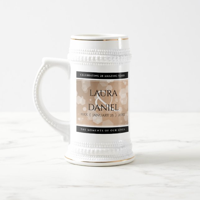 Elegant 28th Linen Wedding Anniversary Celebration Beer Stein (Left)