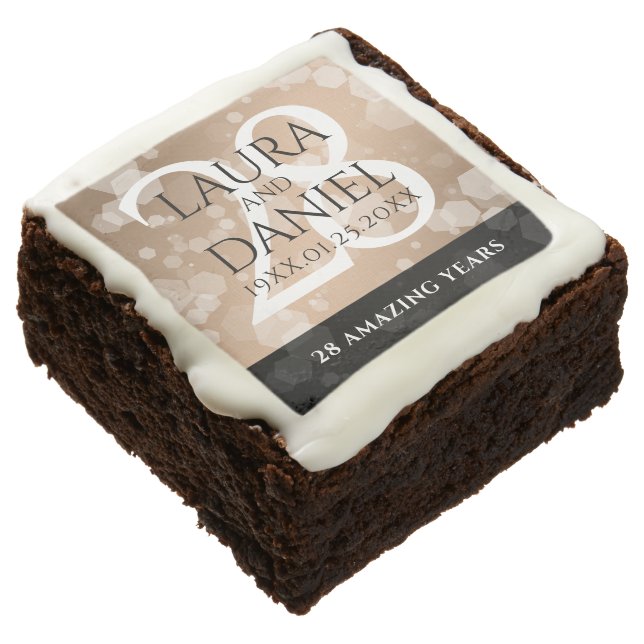 Elegant 28th Linen Wedding Anniversary Celebration Brownie (Angled)