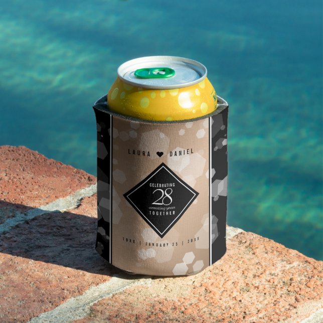 Elegant 28th Linen Wedding Anniversary Celebration Can Cooler (In Situ Pool)