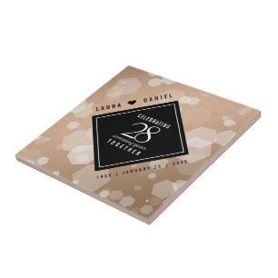 Elegant 28th Linen Wedding Anniversary Celebration Ceramic Tile