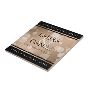 Elegant 28th Linen Wedding Anniversary Celebration Ceramic Tile