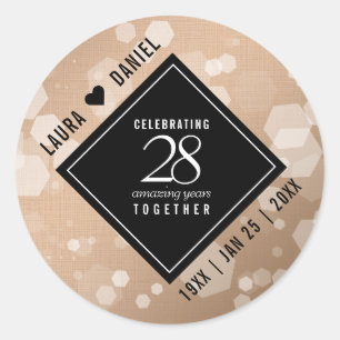 Elegant 28th Linen Wedding Anniversary Celebration Classic Round Sticker