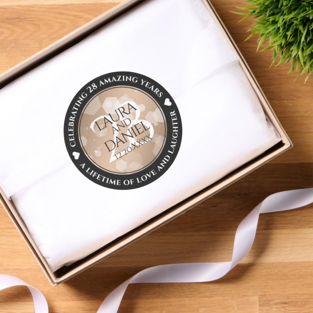 Elegant 28th Linen Wedding Anniversary Celebration Classic Round Sticker (Tissue Paper)
