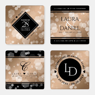 Elegant 28th Linen Wedding Anniversary Celebration Coaster Set
