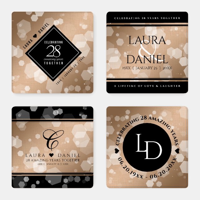 Elegant 28th Linen Wedding Anniversary Celebration Coaster Set (Set)