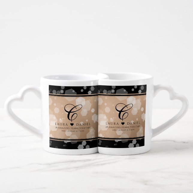 Elegant 28th Linen Wedding Anniversary Celebration Coffee Mug Set (Front Nesting)