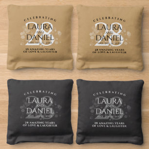 Elegant 28th Linen Wedding Anniversary Celebration Cornhole Bags