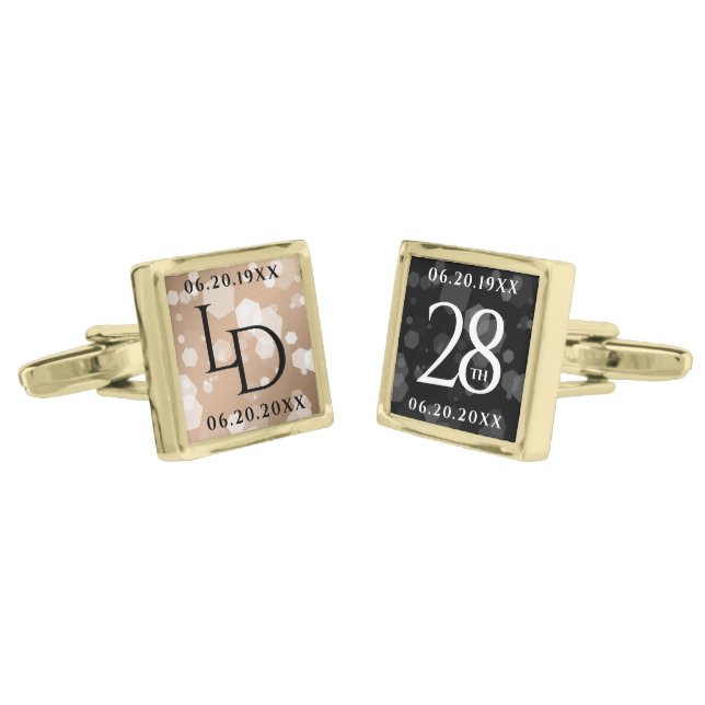 Elegant 28th Linen Wedding Anniversary Celebration Cufflinks (Angled)