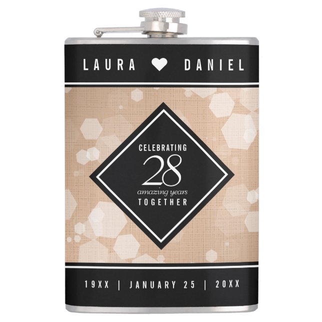 Elegant 28th Linen Wedding Anniversary Celebration Flask (Front)