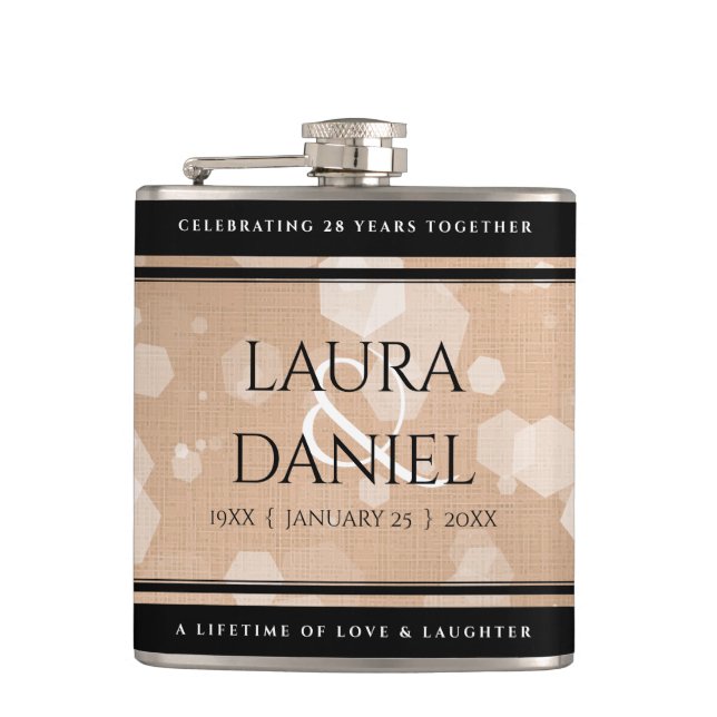 Elegant 28th Linen Wedding Anniversary Celebration Flask (Front)