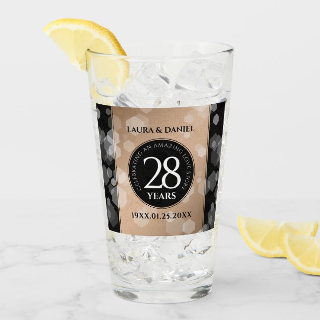 Elegant 28th Linen Wedding Anniversary Celebration Glass (Front Ice)