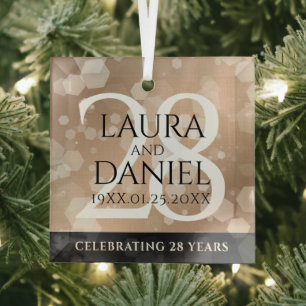 Elegant 28th Linen Wedding Anniversary Celebration Glass Ornament