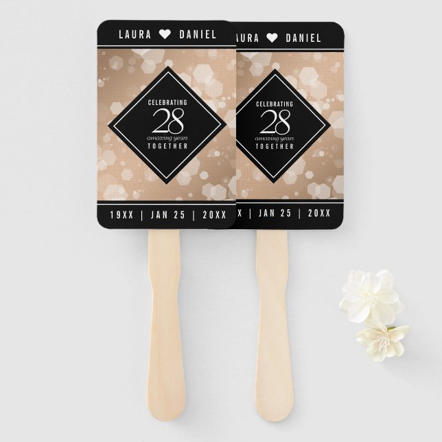 Elegant 28th Linen Wedding Anniversary Celebration Hand Fan (Front and Back)