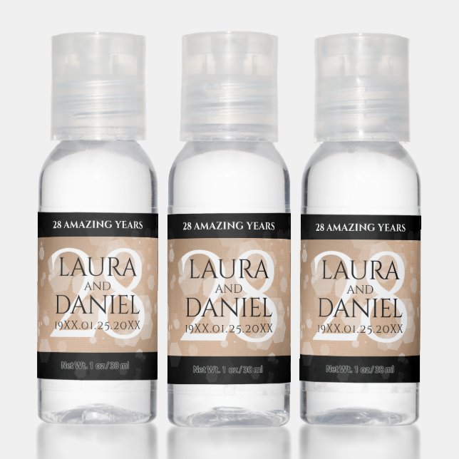 Elegant 28th Linen Wedding Anniversary Celebration Hand Sanitizer (Set)
