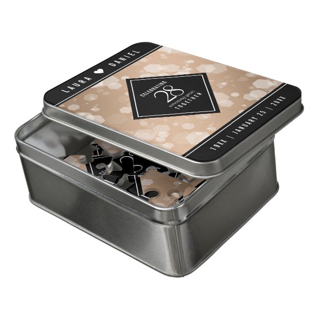 Elegant 28th Linen Wedding Anniversary Celebration Jigsaw Puzzle (Lid Open)