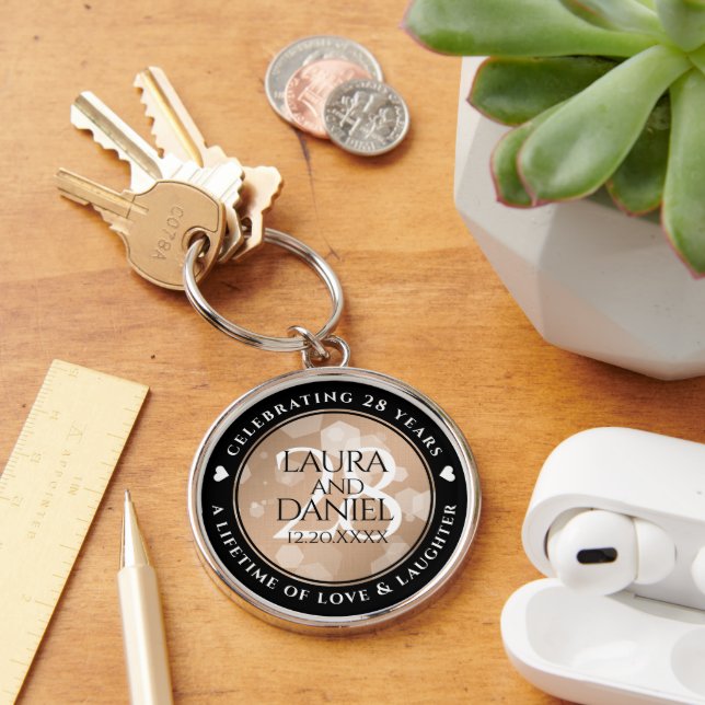 Elegant 28th Linen Wedding Anniversary Celebration Keychain (Desk)