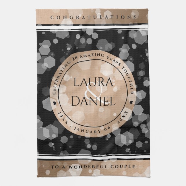 Elegant 28th Linen Wedding Anniversary Celebration Kitchen Towel (Vertical)