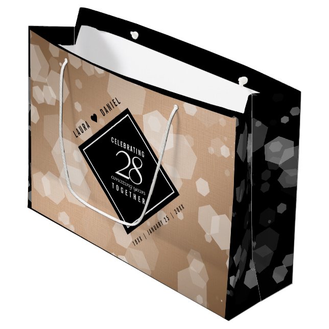 Elegant 28th Linen Wedding Anniversary Celebration Large Gift Bag (Front Angled)