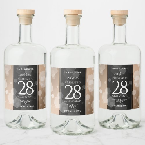 Elegant 28th Linen Wedding Anniversary Celebration Liquor Bottle Label