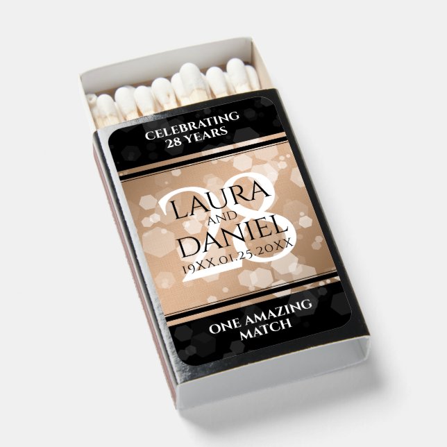 Elegant 28th Linen Wedding Anniversary Celebration Matchboxes (Front Open)