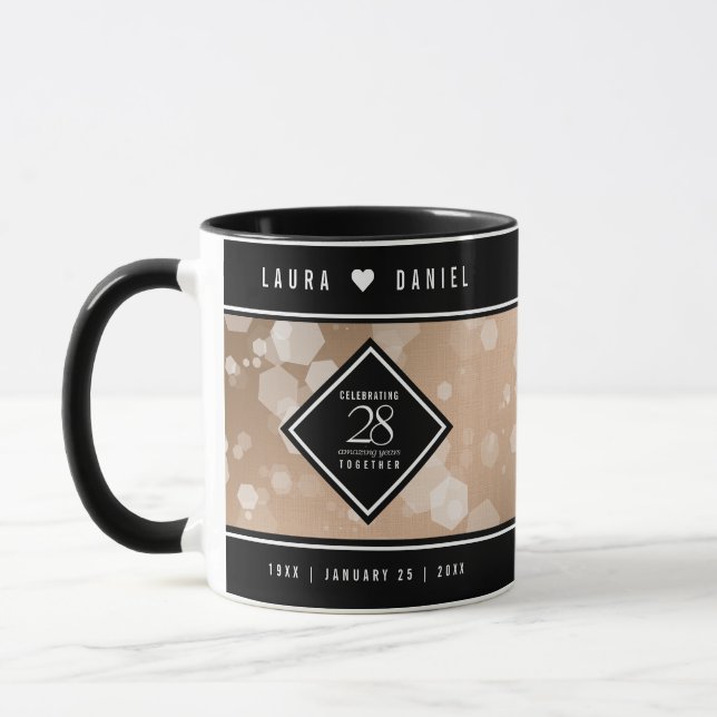 Elegant 28th Linen Wedding Anniversary Celebration Mug (Left)