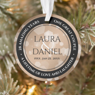 Elegant 28th Linen Wedding Anniversary Celebration Ornament