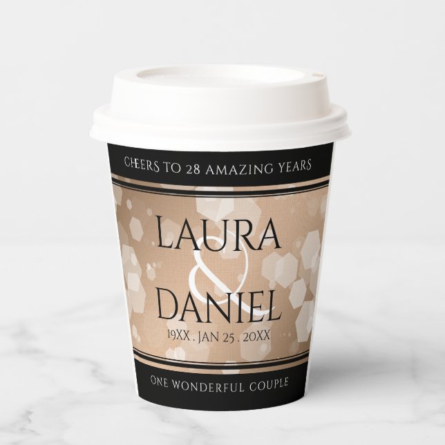 Elegant 28th Linen Wedding Anniversary Celebration Paper Cups (Front)