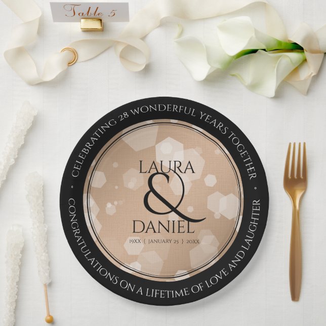 Elegant 28th Linen Wedding Anniversary Celebration Paper Plates (Wedding)