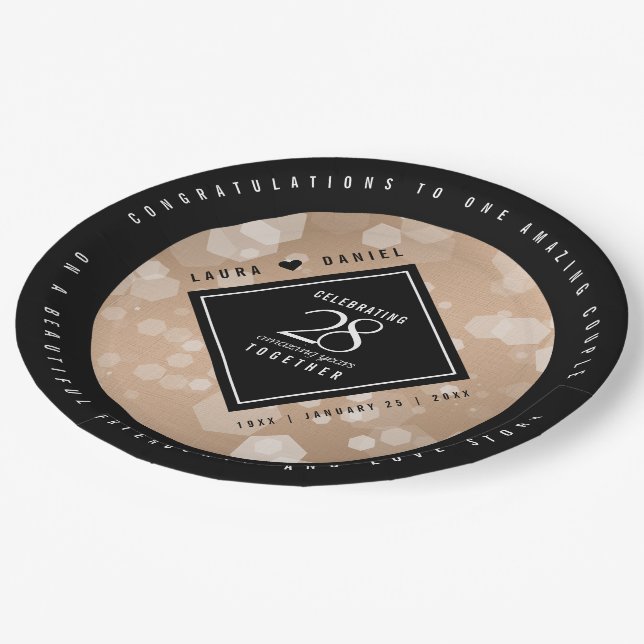 Elegant 28th Linen Wedding Anniversary Celebration Paper Plates (Angled)