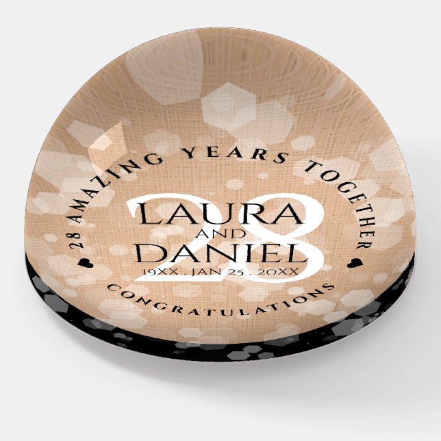 Elegant 28th Linen Wedding Anniversary Celebration Paperweight (Angled)