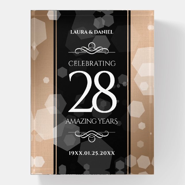Elegant 28th Linen Wedding Anniversary Celebration Paperweight (Vertical)