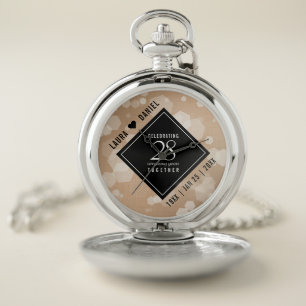 Elegant 28th Linen Wedding Anniversary Celebration Pocket Watch