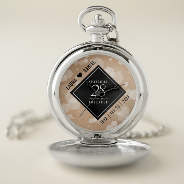Elegant 28th Linen Wedding Anniversary Celebration Pocket Watch (Inside)