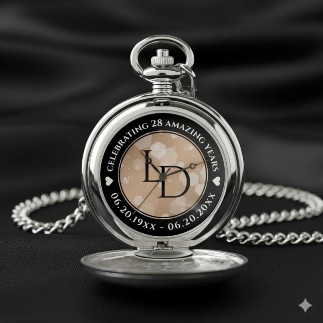 Elegant 28th Linen Wedding Anniversary Celebration Pocket Watch (Elegant 28th Linen Wedding Anniversary Pocket Watch Cover Photo)